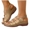 thumbnail image 1 of Rokment Womens Vintage Orthopedic Wedges Sandals 2026 Beach Summer Comfortable Leather Triple Buckles Arch Support Platform Walking Work Gladiator Sandals Gold Size 6.5, 1 of 7