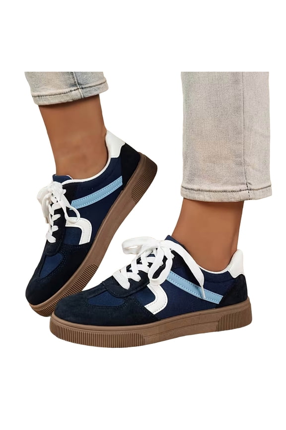 Womens Vintage Platform Low Top Fashion Sneakers 2026 Spring Fall Retro Suede Lace up Chunky Skate Tennis Walking Casual Shoes Blue Size 6