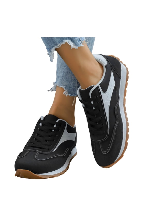 Womens Vintage Platform Skate Fashion Sneakers Walking Running Shoes Retro Color Block Suede Casual Memory Foam Non Slip Skateboarding Tennis Shoes Black Size 7