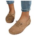 thumbnail image 1 of Rokment Womens Vintage Stitching Leather Slip on Penny Loafers Walking Flat Non Slip Rubber Low Heel Work Driving Oxfords Boat Shoes Khaki Size 7, 1 of 8