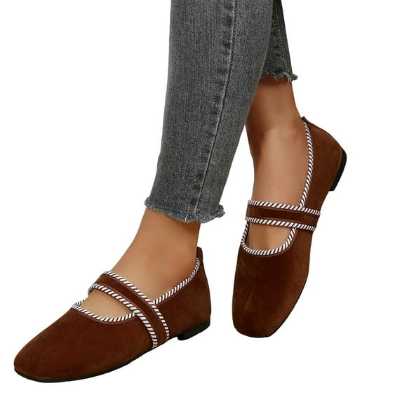 Rokment Womens Vintage Velvet Ballet Flat with Square Toe Fashion Casual Dress Shoes for Ladies 2026 Spring Mary Jane Low Heel Walking Loafers Bride Coffee Size 8.5