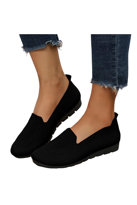 Womens Wedge Slip on Penny Loafers Comfortable Walking Shoes Spring Fall Mesh Knit Non Slip Work Flat Casual Low Heels Driving Nursing Sneakers Black Size 6