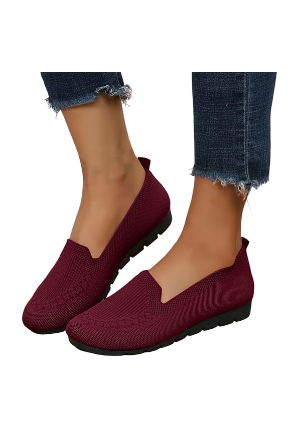 Womens Wedge Slip on Penny Loafers Comfortable Walking Shoes Spring Fall Mesh Knit Non Slip Work Flat Casual Low Heels Driving Nursing Sneakers Red Size 8