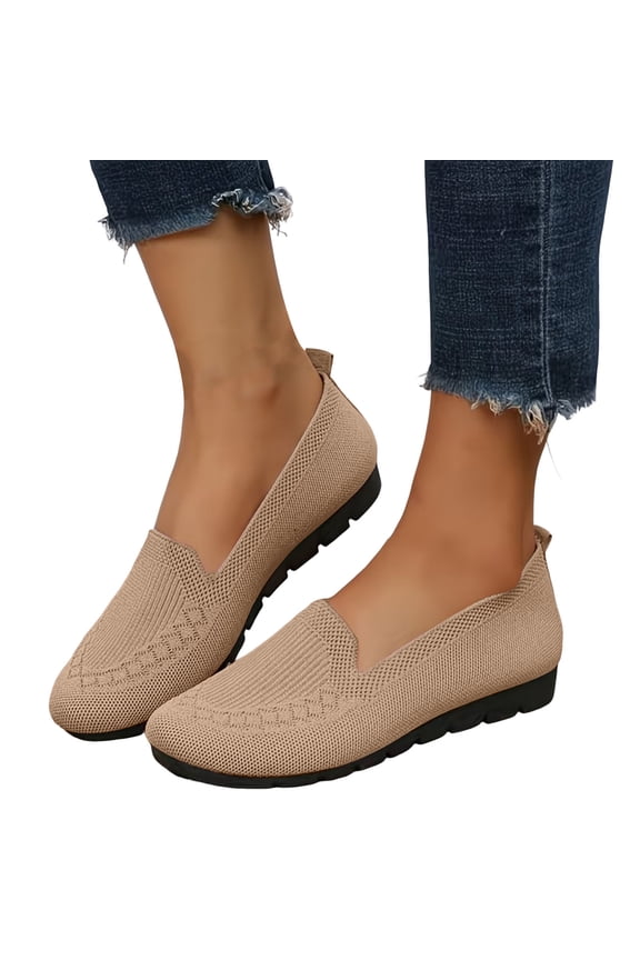 Womens Wedge Slip on Penny Loafers Comfortable Walking Shoes Spring Fall Mesh Knit Non Slip Work Flat Casual Low Heels Driving Nursing Sneakers Beige Size 8