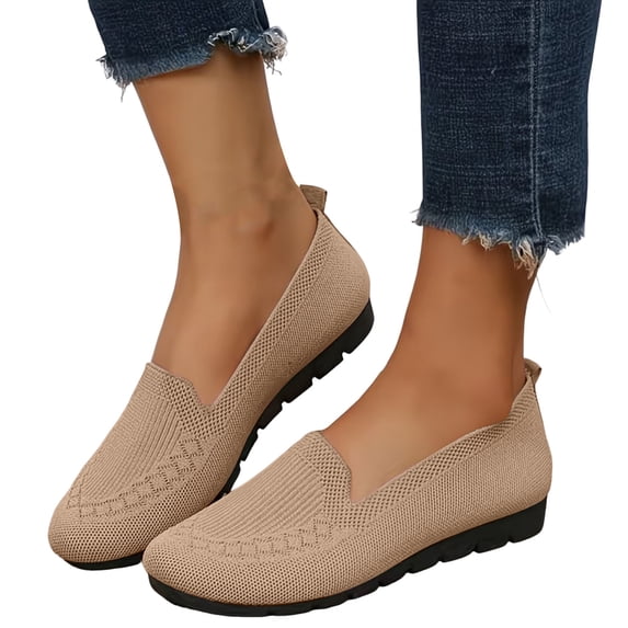 Rokment Womens Wedge Slip on Penny Loafers Comfortable Walking Shoes Spring Fall Mesh Knit Non Slip Work Flat Casual Low Heels Driving Nursing Sneakers Beige Size 6