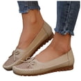 thumbnail image 1 of Rokment Womens Wedge Slip on Walking Loafers Vintage Bow Leather Low Heels Ballet Flat Dress Shoes Boho Beach Casual Spring Fall Footwear Khaki Size 6.5, 1 of 6