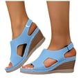 thumbnail image 1 of Rokment Womens Wedges Gladiator Dressy Sandals with Adjustable Back Straps Classic Trendy Casual Leather Hollow out Peep Toe Platform High Heels Slingback Dress Shoes Sky Blue Size 7.5, 1 of 6