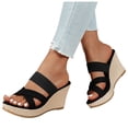 thumbnail image 1 of Rokment Womens Wedges High Heels Dress Slides Sandals Ladies Stylish Simple Denim Cross-Band Platform Chunky Heeled Slip on Summer Casual Height Increasing Dressy Slippers Light Blue Size 9, 1 of 5