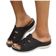 thumbnail image 1 of Rokment Womens Wedges Slides Sandals Comfortable Orthopetic Leather Memory Foam Arch Support Platform Walking Slip on Beach Summer Dress Slippers Black Size 6.5, 1 of 8