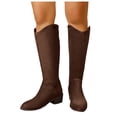 thumbnail image 1 of Rokment Womens Wide Calf Knee High Cowboy Boots Winter Spring Fashion Casual Solid Suede Pointed Toe Chunky Mid Heel Knee Length Long Tall Cowgirl Riding Boots Brown Size 6, 1 of 8