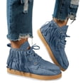 thumbnail image 1 of Rokment Womens Winter Fringe Platform Ankle Boots Warm Fleece Lined Boho Casual Suede Lace up Combat Snow Short Booties Blue Size 7, 1 of 5