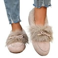 thumbnail image 1 of Rokment Womens Winter Snow Boots Fashion Bow Suede Fuzzy Slip on Ballet Flat Dress Walking Loafers Cozy Ankle Booties for Bride Wedding White Size 6, 1 of 7