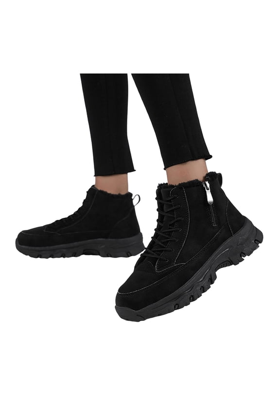 Womens Winter Snow Boots with Side Zipper Warm Plush Lined Non Slip Hiking Walking Ankle Booties for Seniors Elderly Woman Cold Weather Black Size 6.5