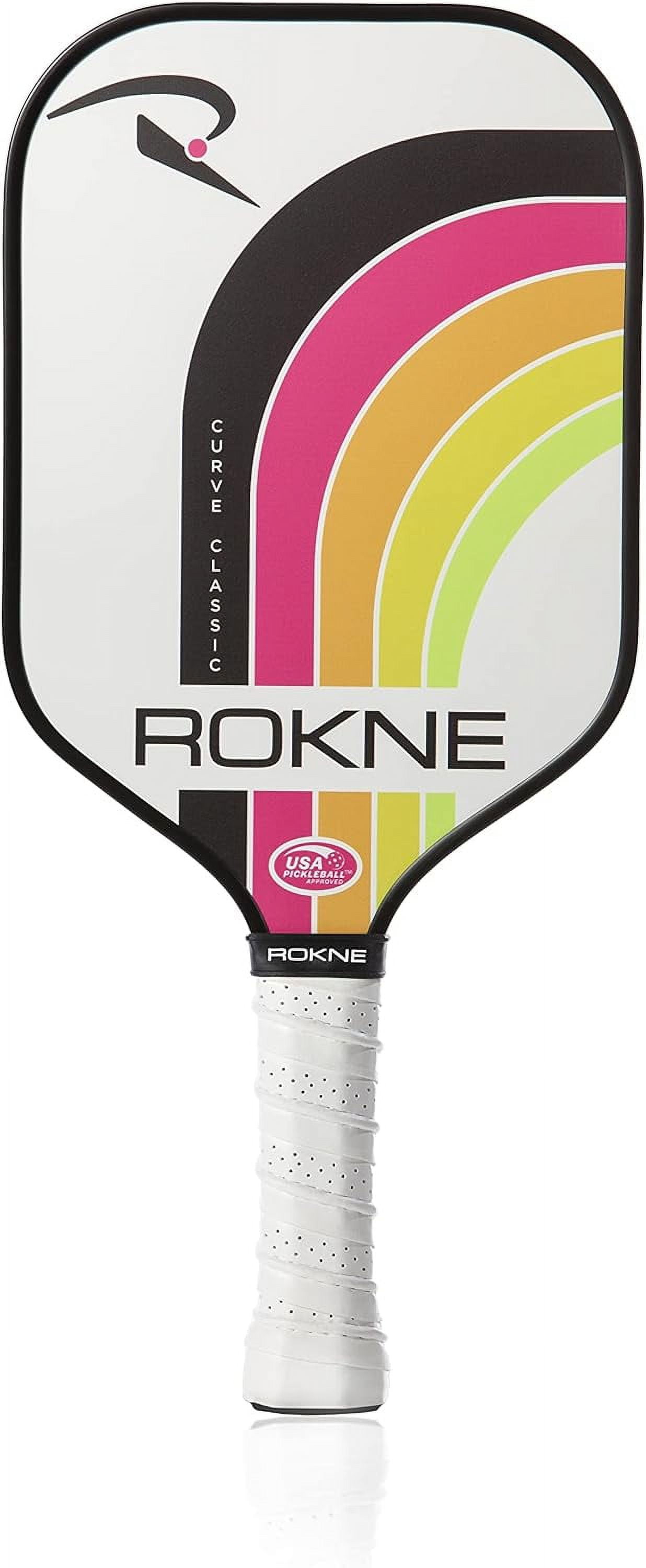 Rokne Curve Classic Fiberglass Pickleball Paddle Long Handle Racket with Pro Grit Texture, Electric Citrus