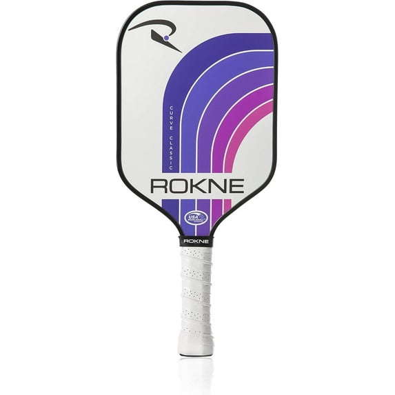 Rokne Curve Classic Fiberglass Pickleball Paddle Long Handle Racket with Pro Grit Texture, Northern Sky