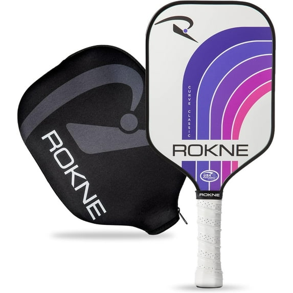 Rokne Curve Classic Fiberglass Pickleball Paddle Long Handle Racket with Pro Grit Texture and Cover, Northern Sky