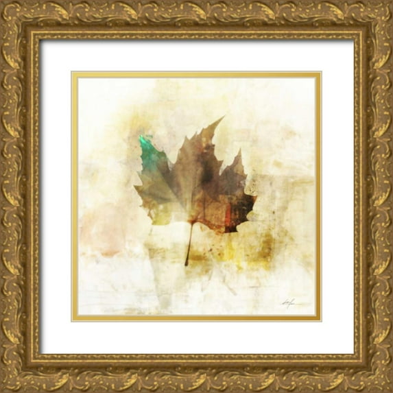 Roko, Ken 15x15 Gold Ornate Wood Framed with Double Matting Museum Art Print Titled - Falling Maple Leaf 1