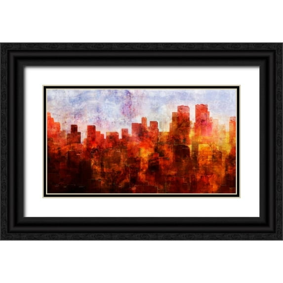 Roko, Ken 32x19 Black Ornate Wood Framed with Double Matting Museum Art Print Titled - Dawn Skyline