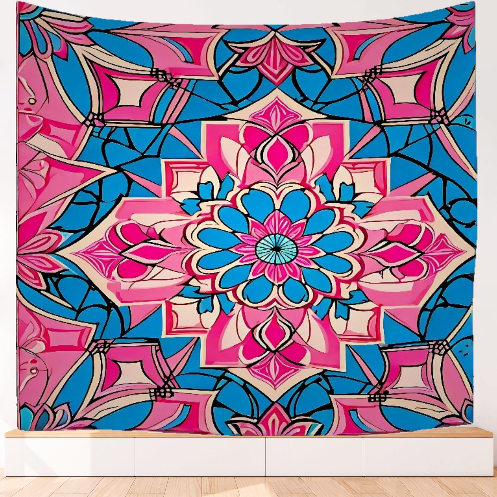 Boho Tapestry Aesthetic - Aztec Symbols Sophistication Geometric Shapes College Tapestry 51x59in - Washable Boho Tribal Tapestry Aesthetic for Office Home Living Room House Deco