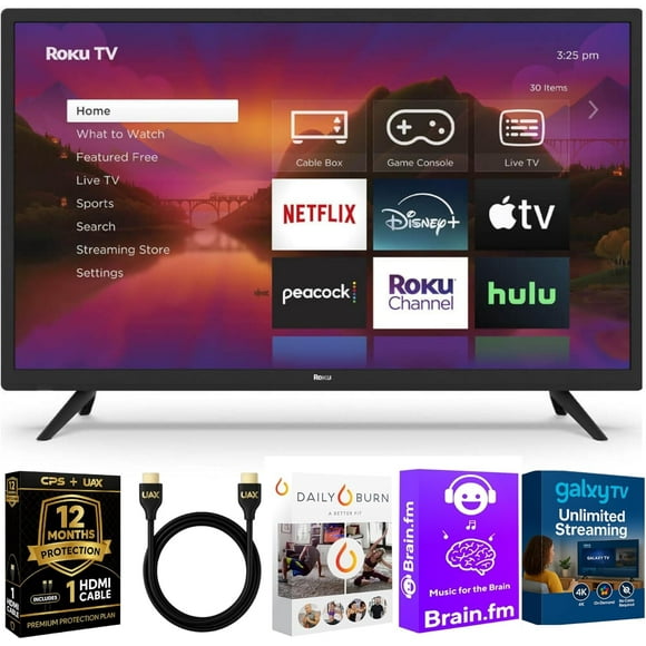 Roku 32-Inch Select Series Full HD Smart TV Bundle – 1080p LED Display, Dolby Audio, Works with Alexa, Voice Remote, Bluetooth Mode, w/AUX HDMI Cable, CPS 1-Year Protection Plan + Streaming kit