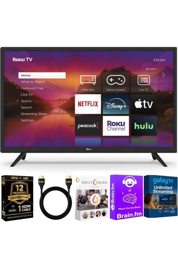 32-Inch Select Series Full HD Smart TV Bundle – 1080p LED Display, Dolby Audio, Works with Alexa, Voice Remote, Bluetooth Mode, w/AUX HDMI Cable, CPS 1-Year Protection Plan + Streaming kit
