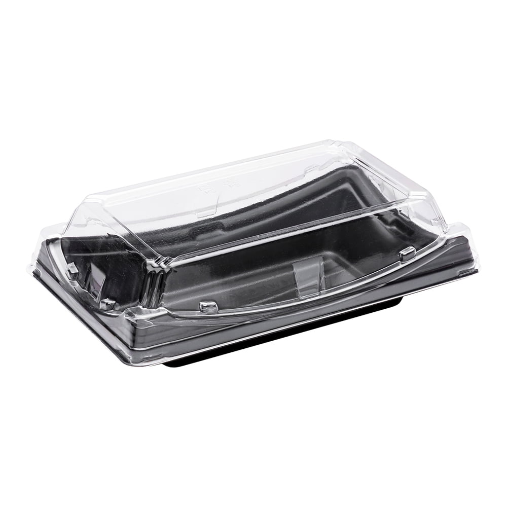 Restaurantware Roku 10.25 x 7.5 inch Sushi Trays, 100 Disposable Sushi Containers with Lids - Extra Large, Rectangle, Black Plastic to Go Containers