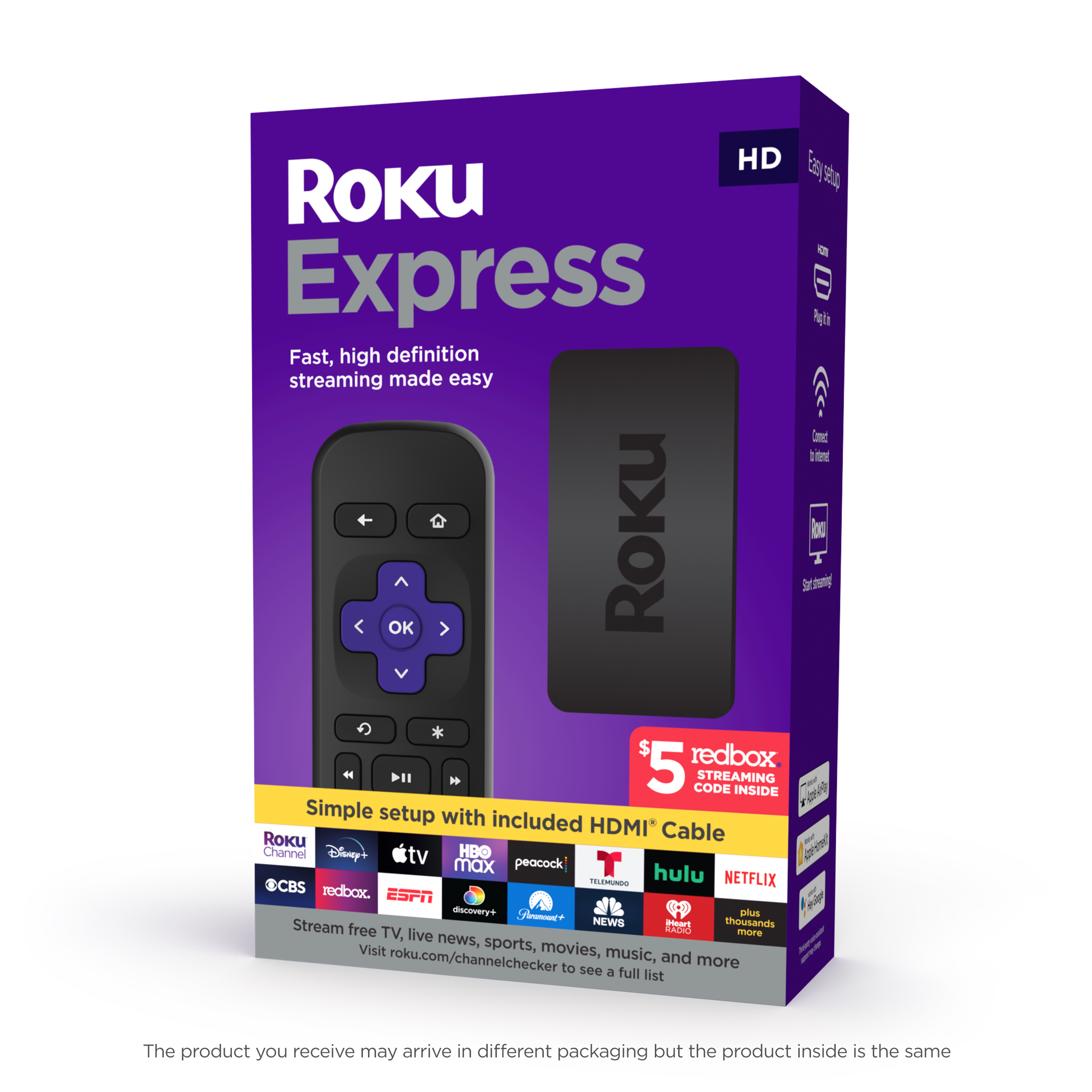 Roku Express 2019 | HD Streaming Media Player with High Speed HDMI Cable and Simple Remote - image 1 of 12