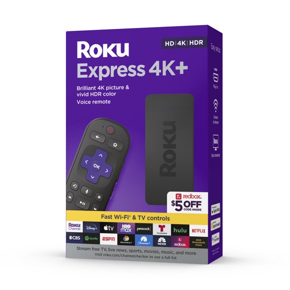 Roku Express 4K+ Streaming Player 4K/HD/HDR with Smooth Wi-Fi®, Premium HDMI® Cable, Voice Remote | 2021