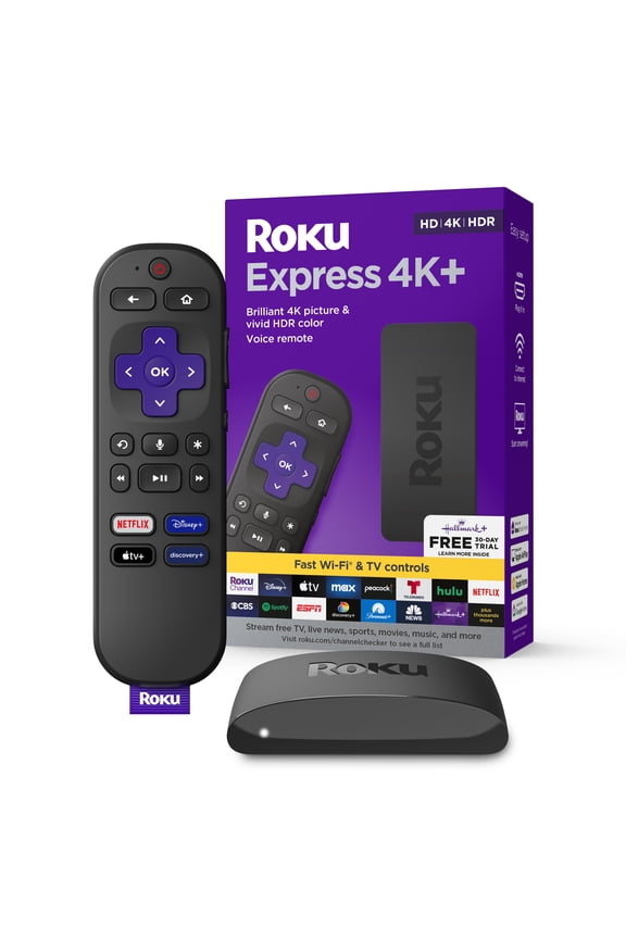 Express 4K+ | Streaming Player HD/4K/HDR with Roku Voice Remote with TV Controls