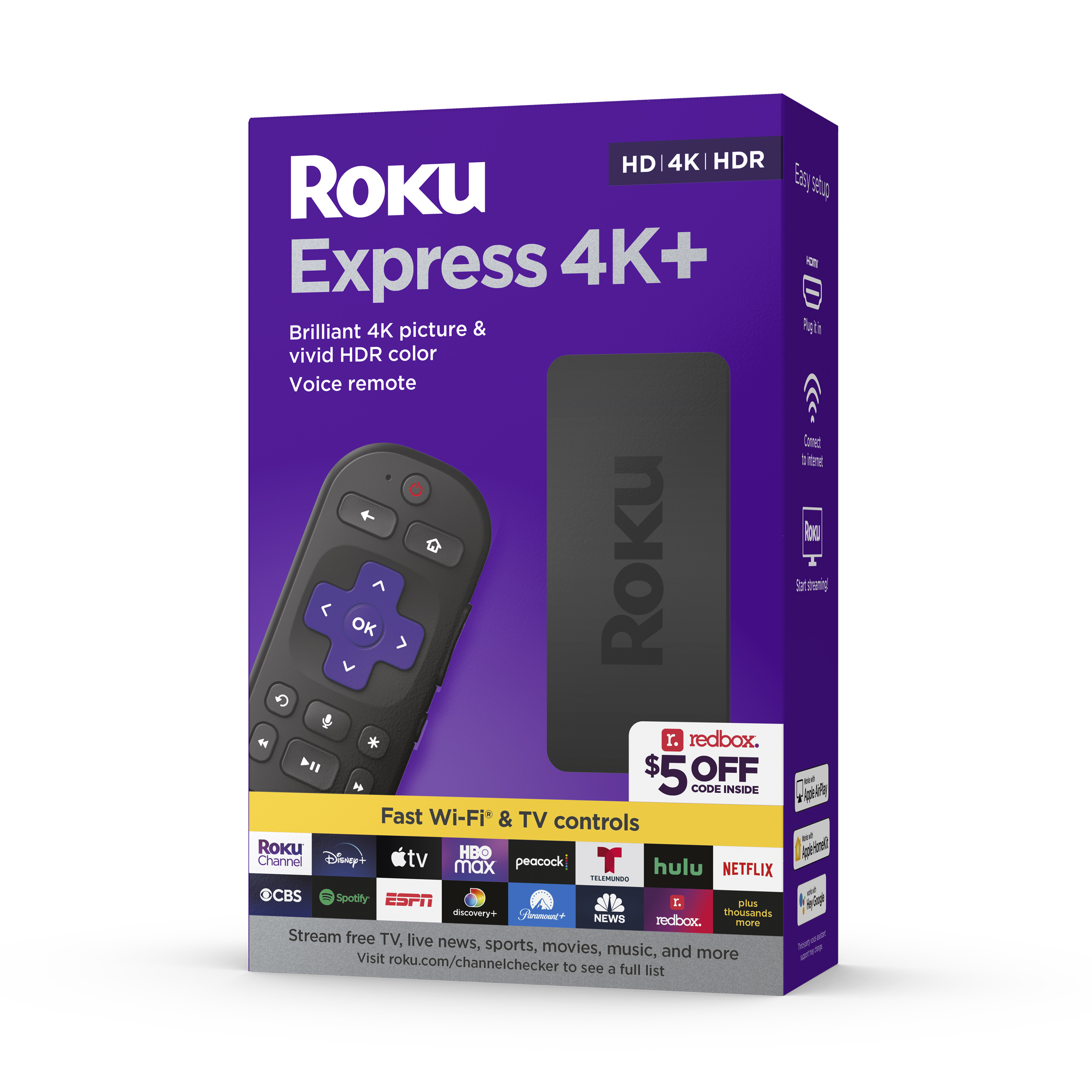 Roku Express 4K+ | Streaming Player HD/4K/HDR with Roku Voice Remote with TV Controls - image 1 of 11