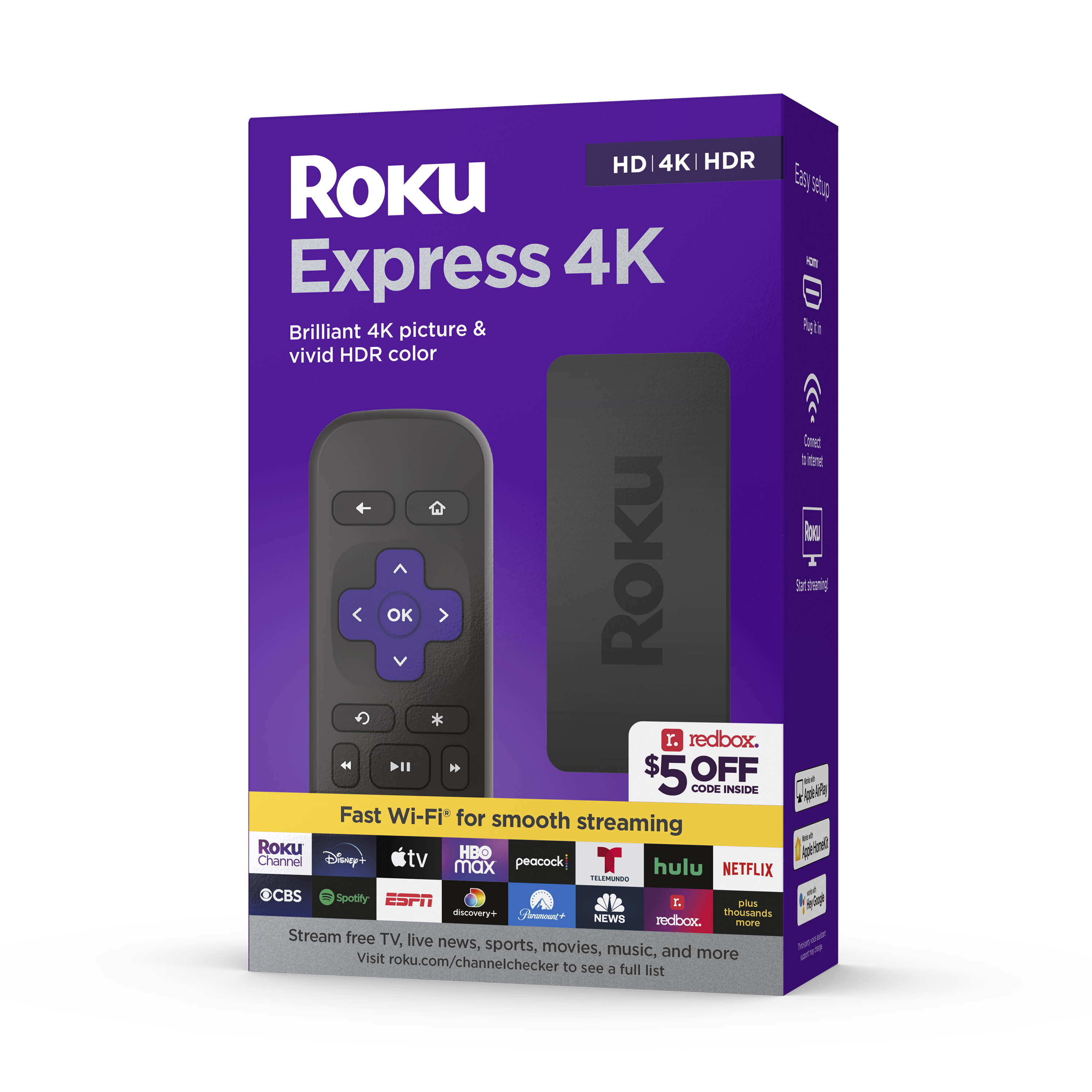 Roku Express 4K | Streaming Player HD/4K/HDR with Standard Remote featuring Shortcut Buttons - image 1 of 11