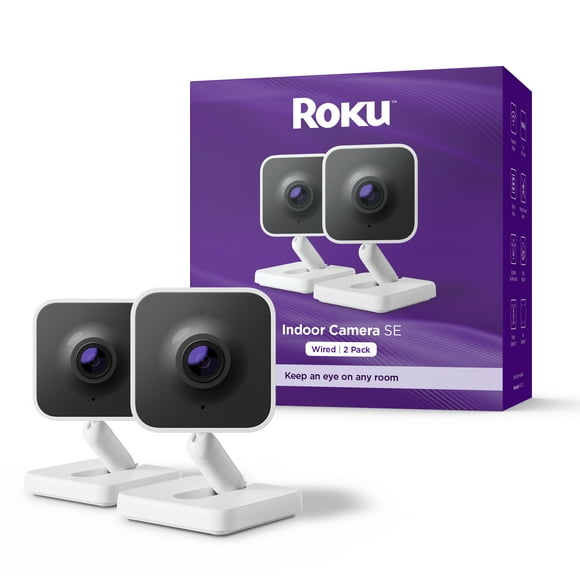 Roku Indoor Camera SE 2025 - Home Security - 2-Pack - Wired Security Camera with 1080p HD & Wi-Fi 6