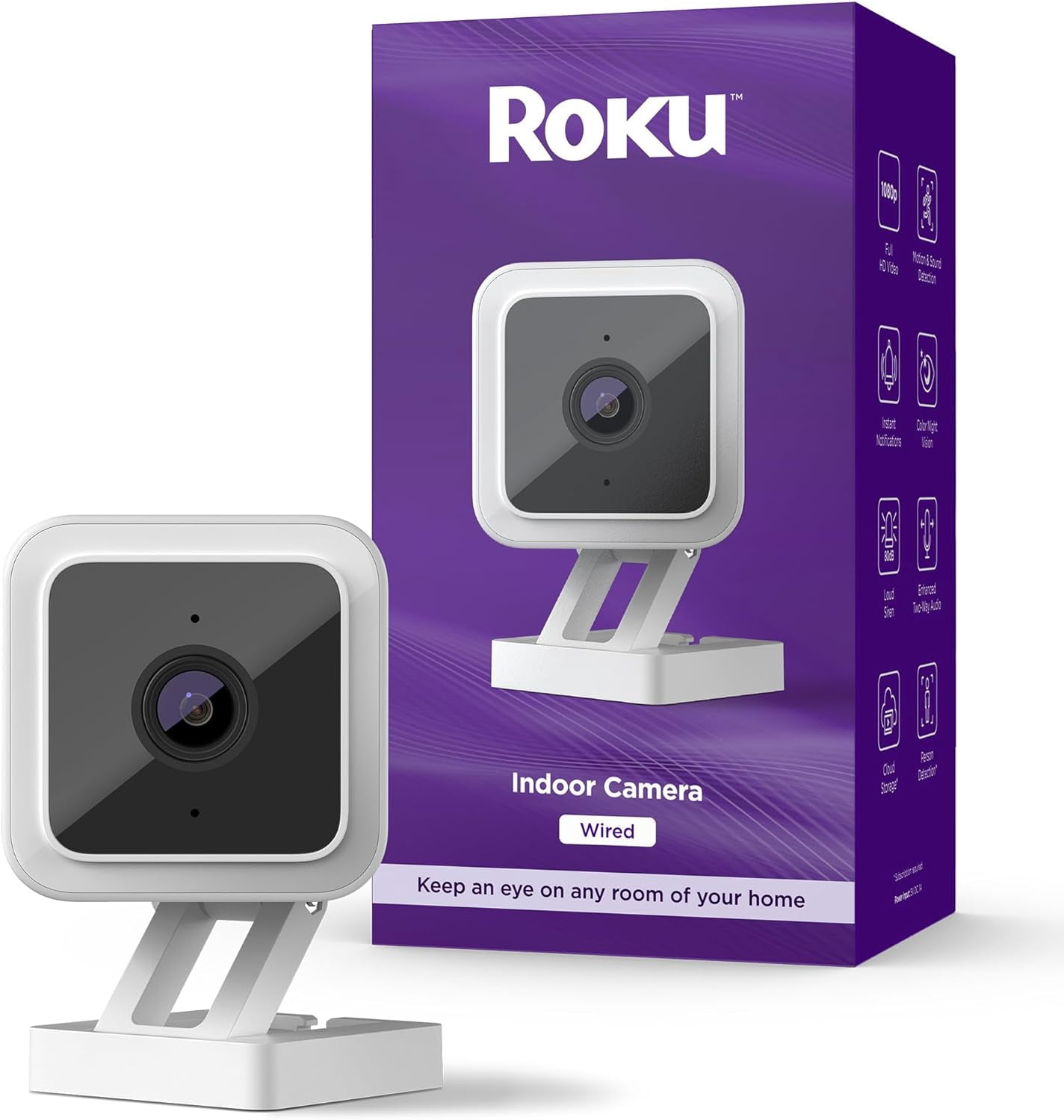 Roku Indoor Camera SE Wired, 1-Pack - 1080p HD Night Vision, Two-Way Audio