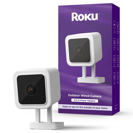 Roku Outdoor Camera for Home Security - IP65 Weather Resistant Wired Security Camera with 1080p HD Night Vision, Works with Alexa & Google, Motion & Sound Detection - 90-Day Subscription Inclu