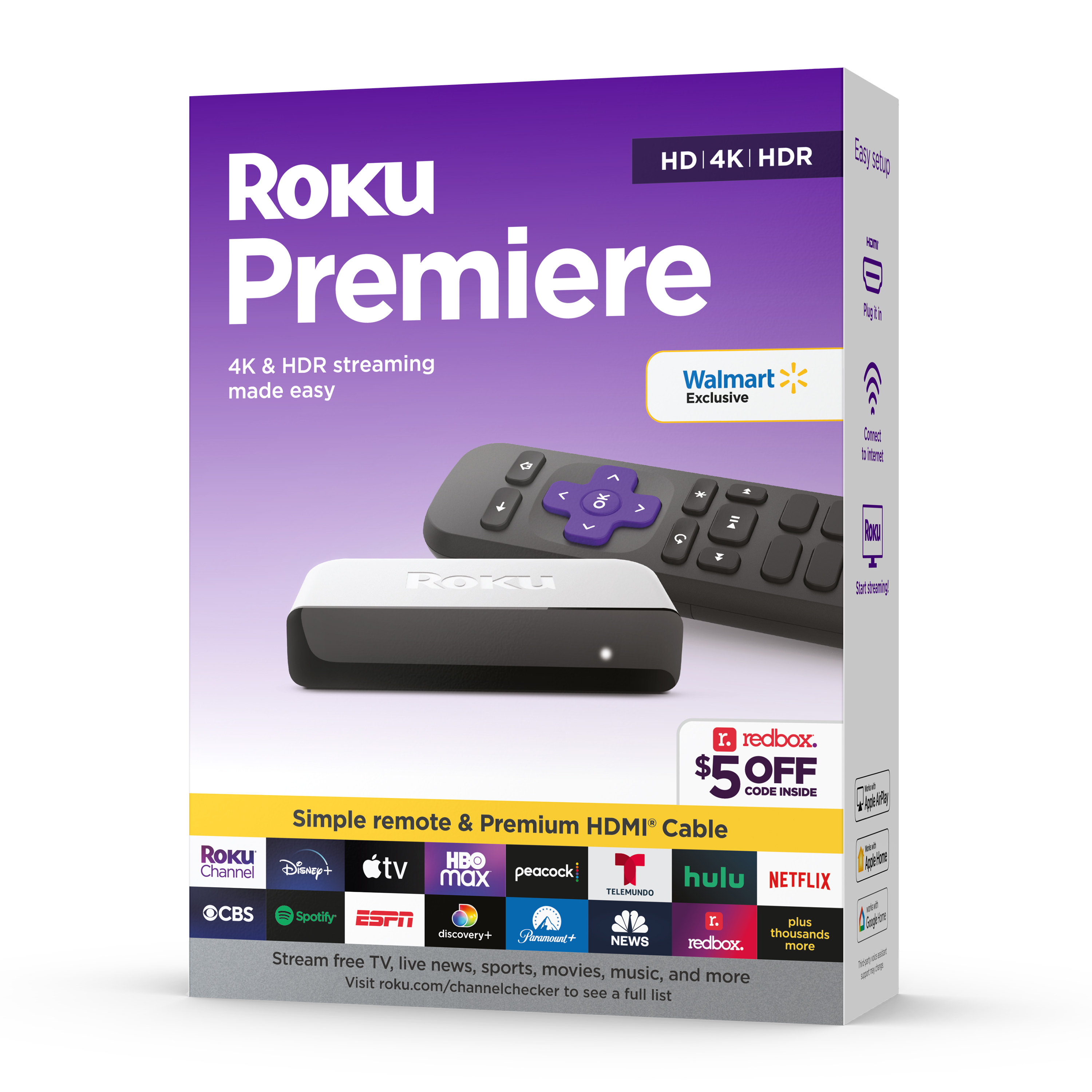Roku Premiere | 4K/HDR Streaming Media Player Wi-Fi® Enabled with Premium High Speed HDMI® Cable and Standard Remote - image 1 of 8