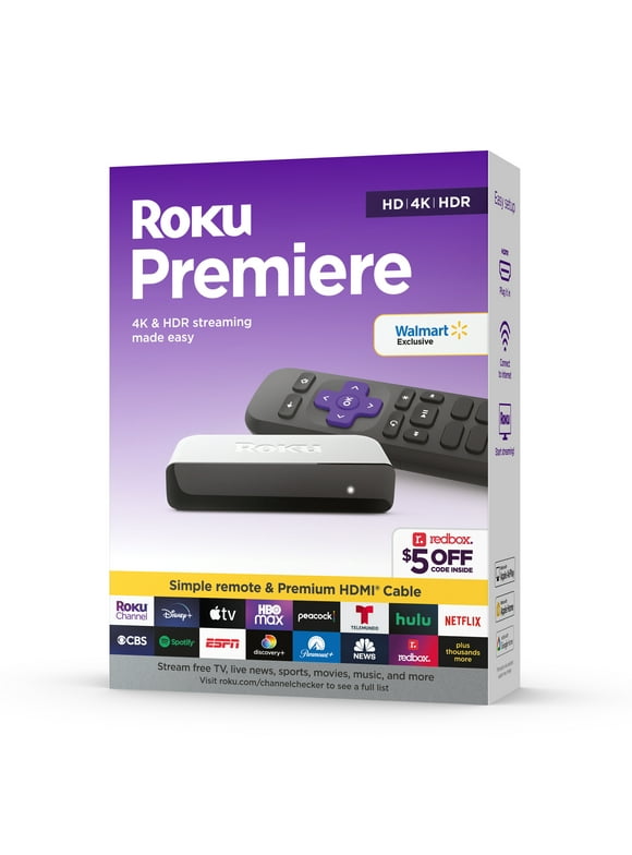 Roku Premiere | 4K/HDR Streaming Media Player Wi-Fi® Enabled with Premium High Speed HDMI® Cable and Standard Remote