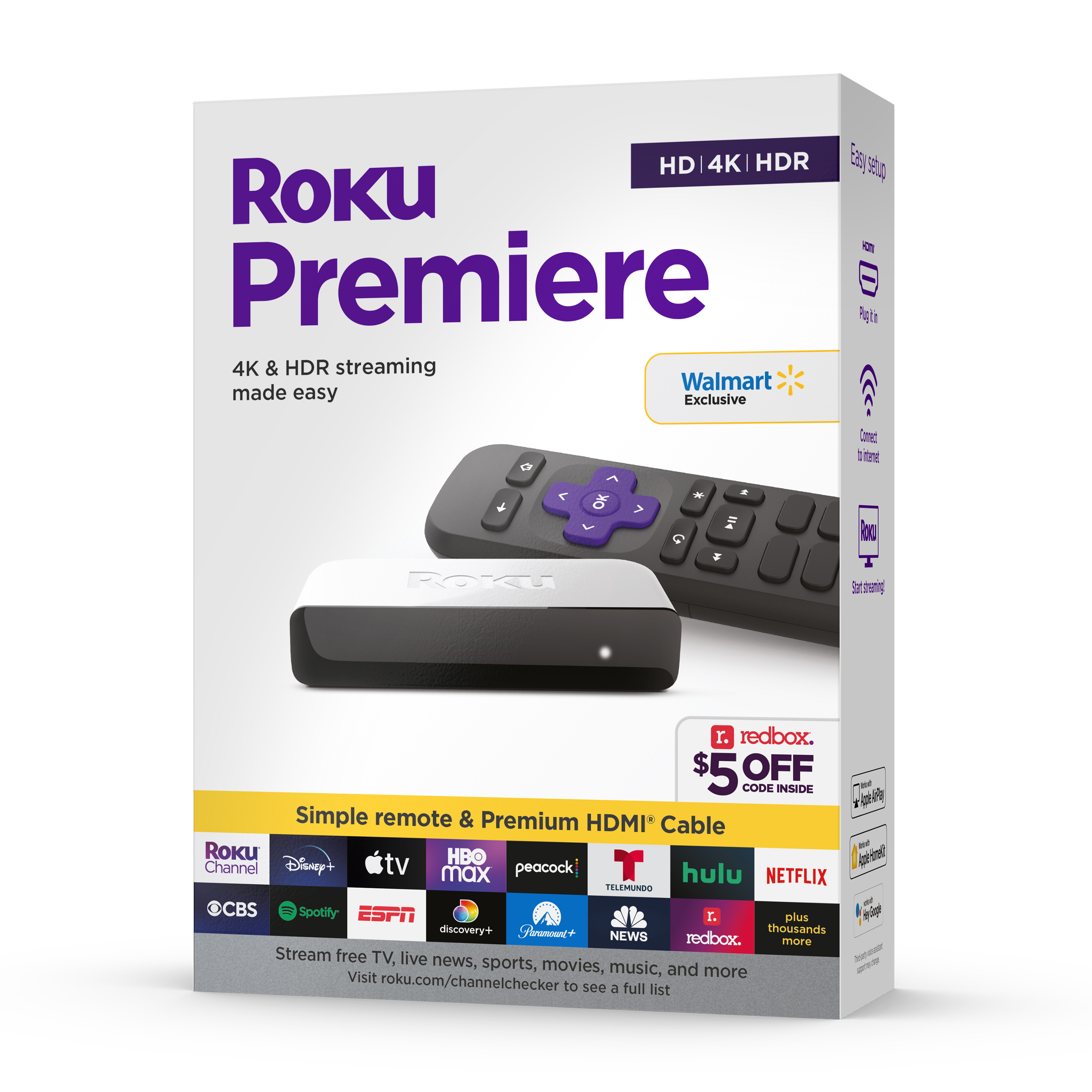 Roku Premiere | 4K/HDR Streaming Media Player with Premium High Speed HDMI Cable and Simple Remote - image 1 of 11