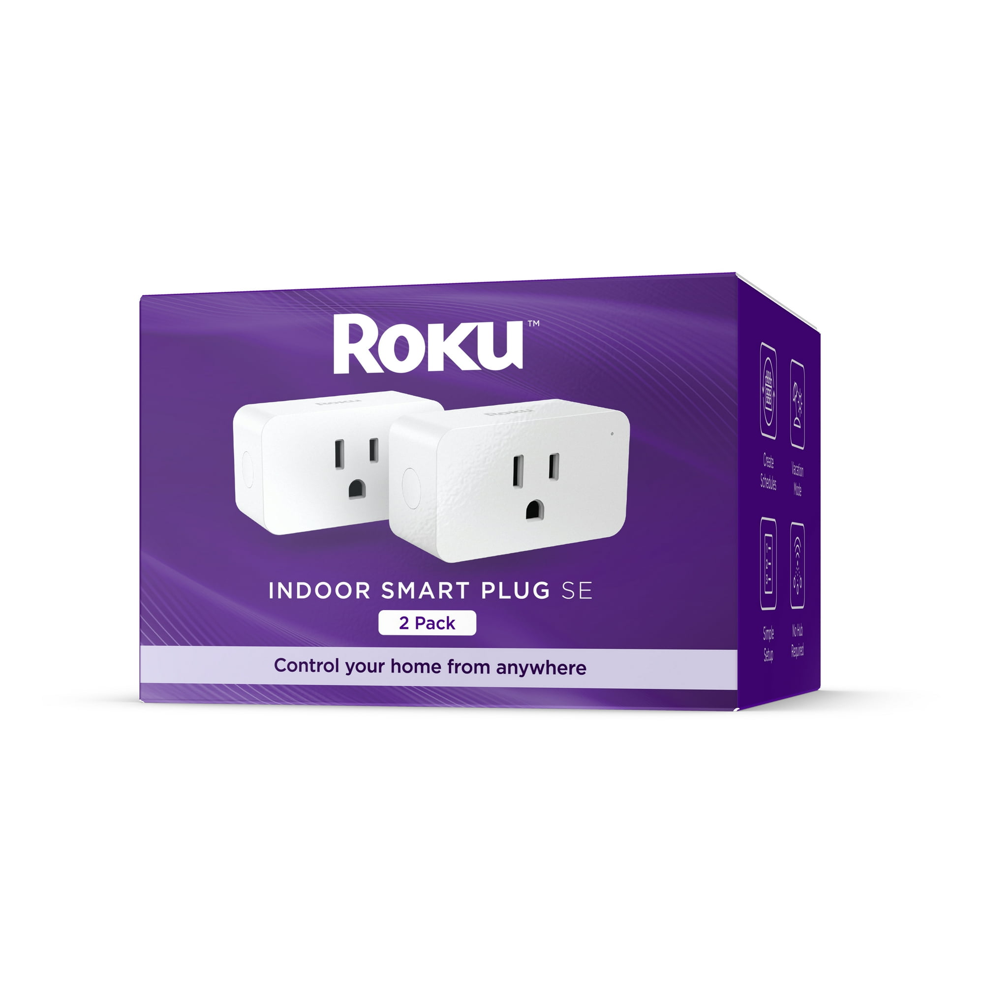 A purple box with two white smart plugs on it
