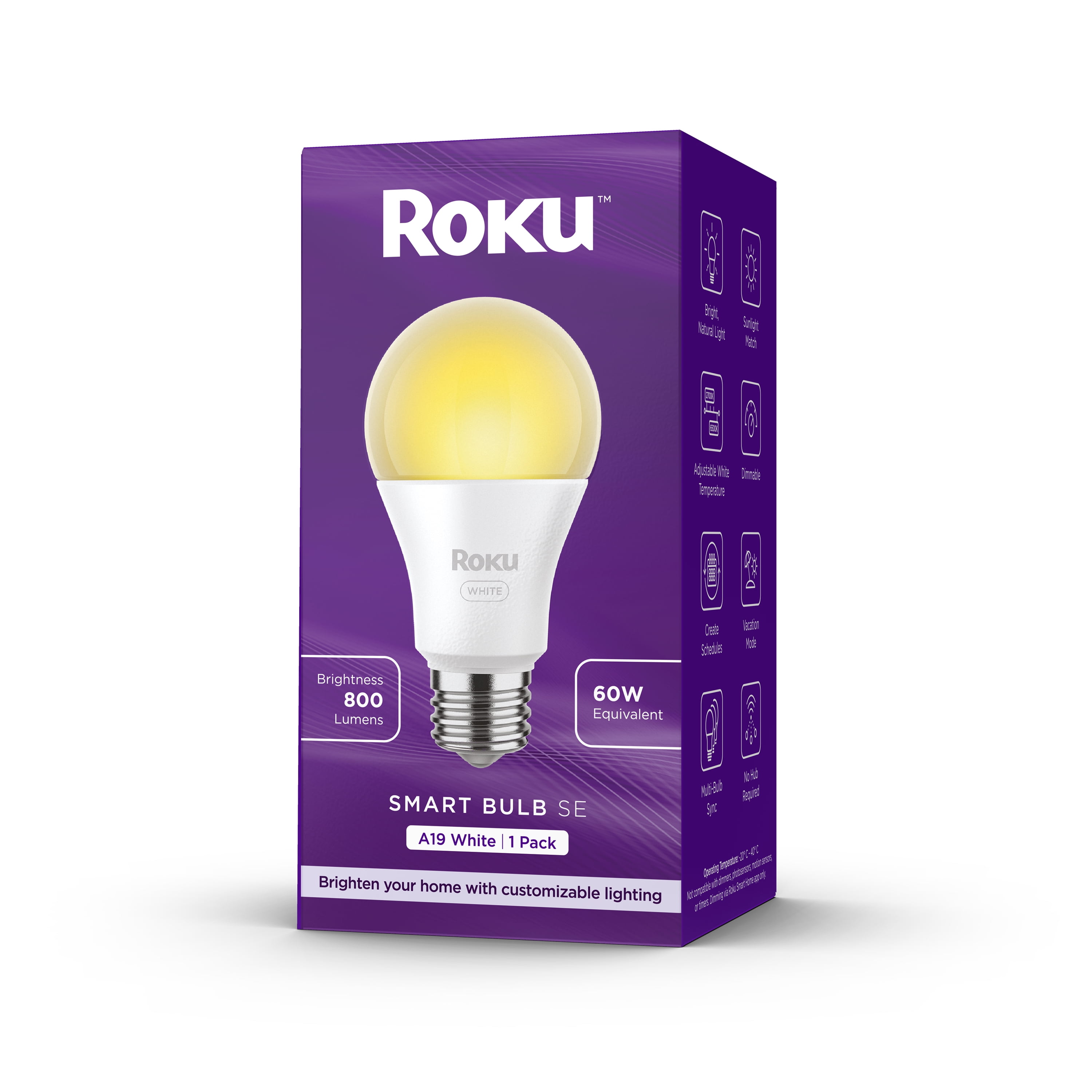 Roku Smart Home Smart Bulb SE (White) 1-Pack with Adjustable Brightness and  Temperature, 9.5 Watts - Screw Base 