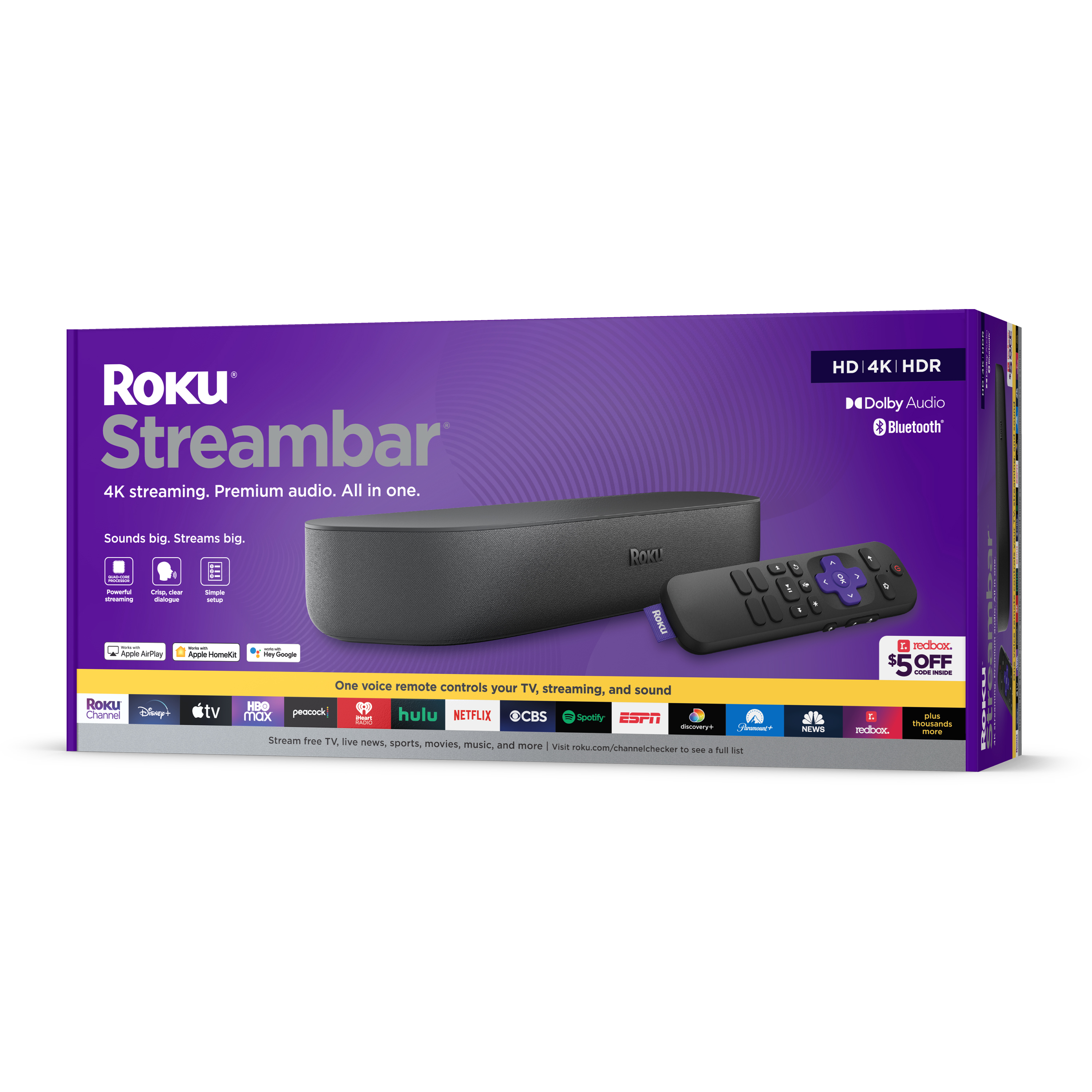 Roku Streambar | 4K/HD/HDR Streaming Media Player & Premium Audio, All In One, Includes Roku Voice Remote - image 1 of 14
