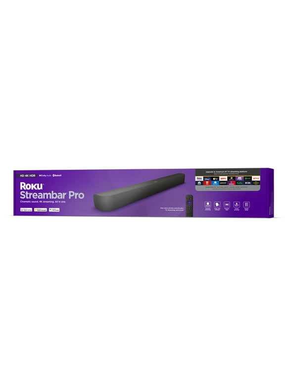 Roku Streambar Pro 4K/HD/HDR Streaming Player, Cinematic Sound, with Voice Remote, Private Listening, Premium HDMI Cable