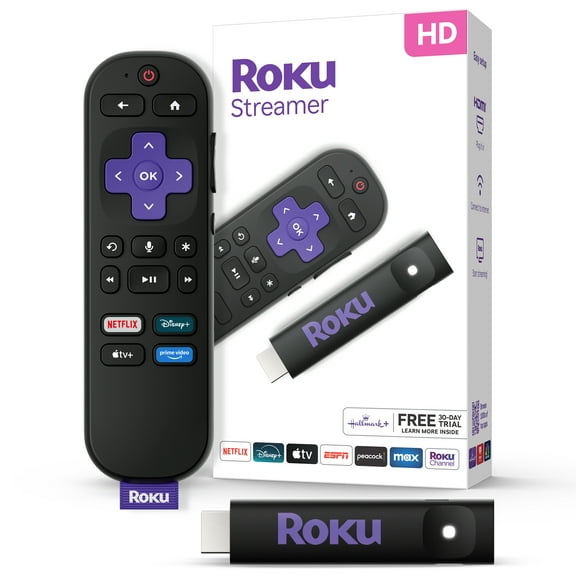 Open Box Roku Streamer 2025 - HD Roku Streaming Device for TV with Voice Remote - Free & Live TV