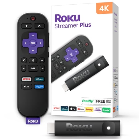 Roku Streamer Plus 2025 - 4K & HDR Roku Streaming Device for TV with Voice Remote - Free & Live TV