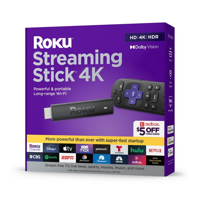 Roku Streaming Stick 4K | Streaming Device 4K/HDR/Dolby Vision with Voice Remote with TV Controls and Long-Range Wi-Fi