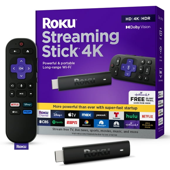 Roku Streaming Stick 4K - HDR & Dolby Vision Roku Streaming Device for TV with Voice Remote & Long-Range Wi-Fi - Free  & Live TV