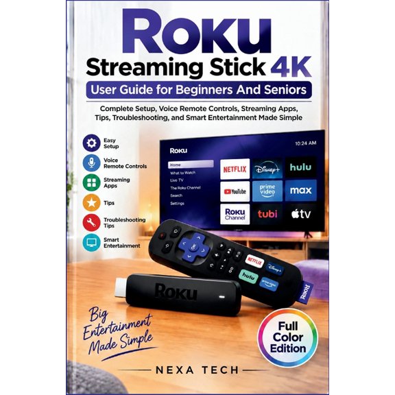 Roku Streaming Stick 4K User Guide for Beginners And Seniors: Complete Setup, Voice Remote Controls, Streaming Apps, Tip, (Paperback)