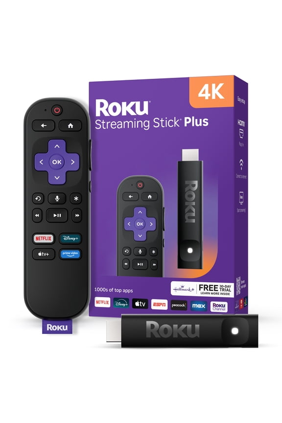 Streaming Stick Plus - 4K & HDR Roku Streaming Device for TV with Voice Remote - Free & Live TV