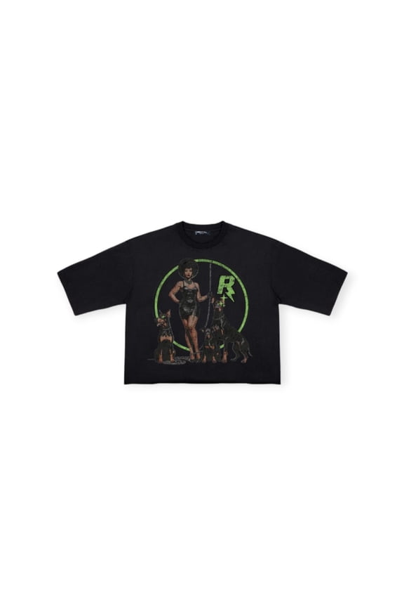 Men Beauty Grace Grit Cropped Drop Shoulder Tee With Rhinestone (Black)