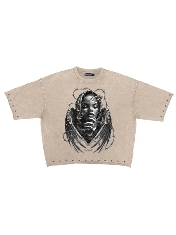 Men Enzyme Wash Fallen Angel Cropped Tee (Washed Warm Slat)