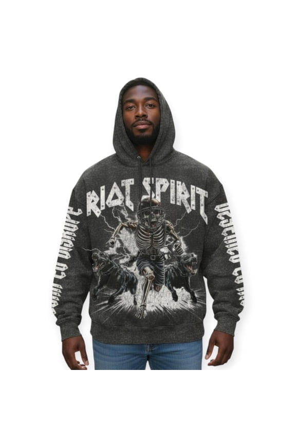 Men Riot Spirit Enzyme Wash Cropped Fleece Hoodie (Washed Black)